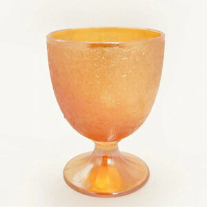 Vintage 1950s Jeannette Marigold Orange Peach Crackle Glass Carinval Goblet